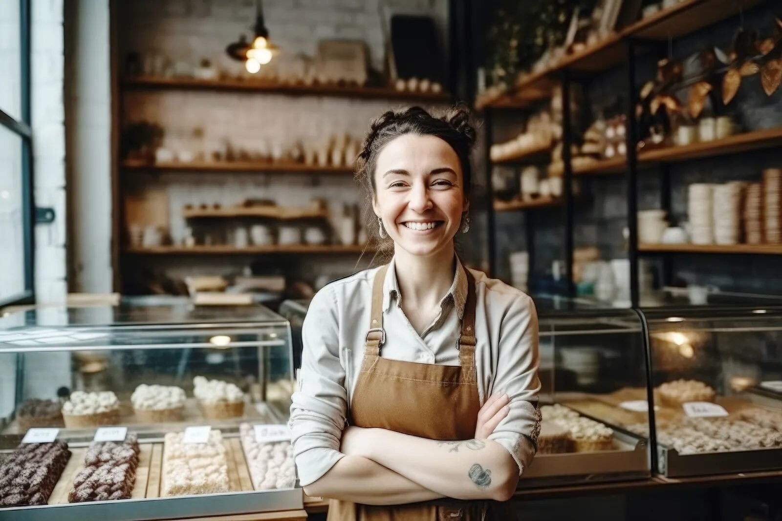 Pastry shop owner at her counter